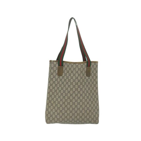 Pre Loved gucci  GG Plus Supreme Web Sherry Line Tote Bag Beige Red Green Auth - Picture 2 of 8